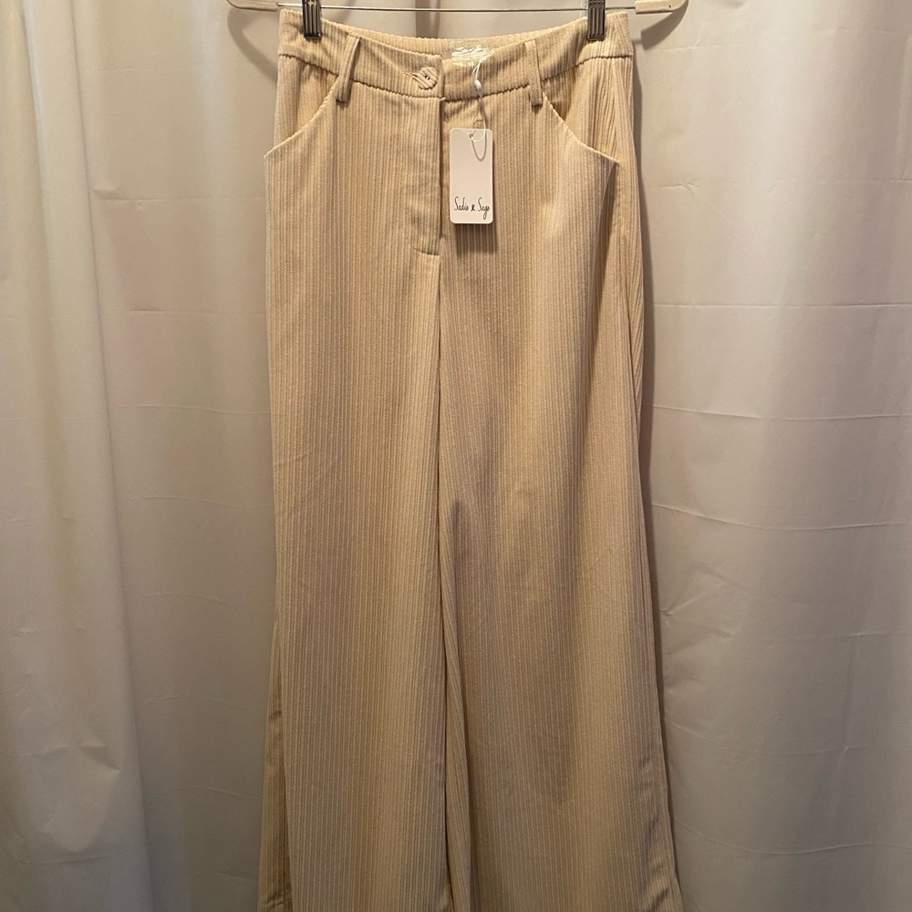 Sadie & Sage Cream Wide-Leg Corduroy Pants Small NWT